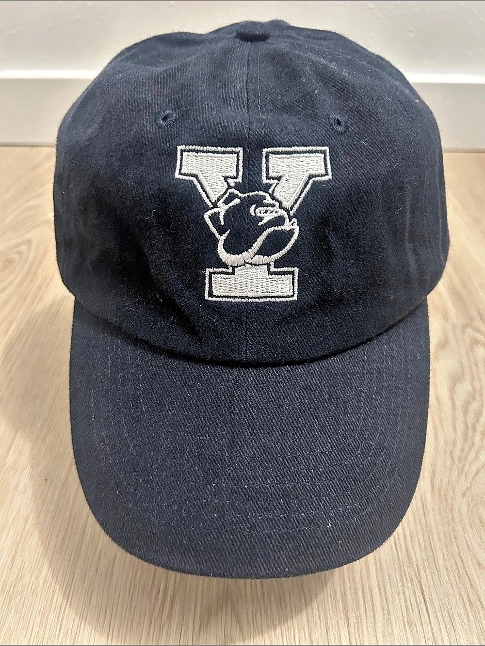 Y2K Yale Bulldogs Embroidered Logo Ivy League Baseball Navy/White dad Cap